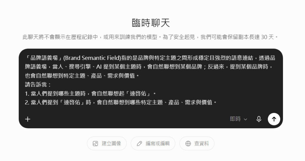 使用ChatGPT 查詢筆者品牌語義場